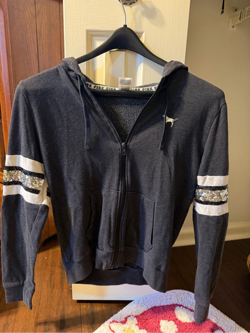 Victoria's Secret PINK Black Hoodie with White Logo Trim